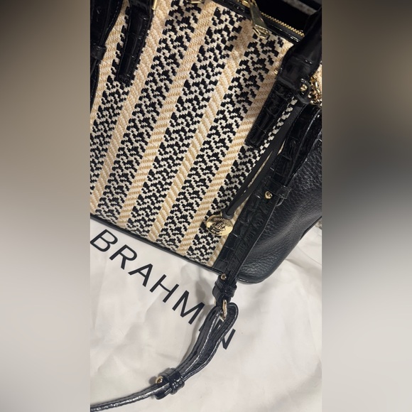 Brahmin Black and Tan Striped Satchel Vivian in Saint Tropez/ Rare - Picture 3 of 14